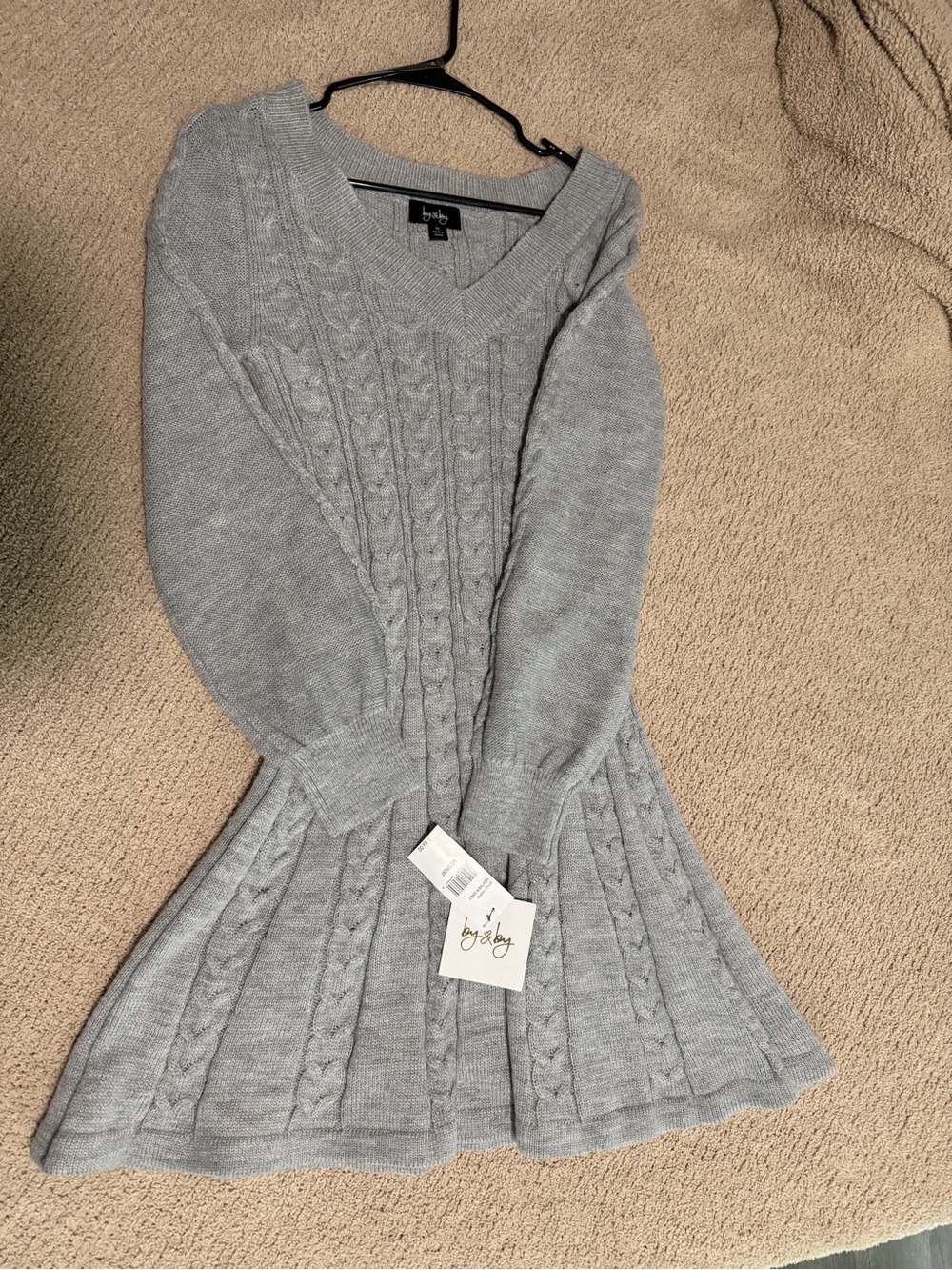 by & by Light Gray Cable-Knit V-Neck Sweater Dress